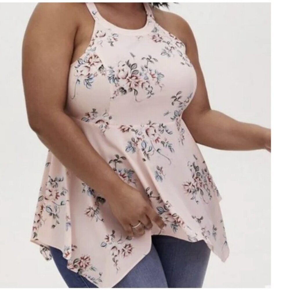 Torrid Women's Babydoll Halter Floral Flowy Swing Tank Top Pink